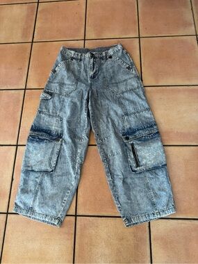 AHO Washed Blue Cargo Jeans - Casual Utility Style